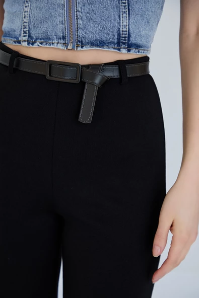 Kemerli İspanyol Paça Dökümlü Pantolon - 6