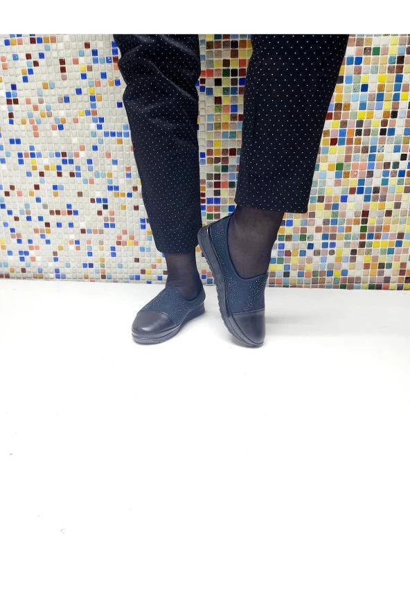 Kadın Pırıltılı Günlük Ortopedik Taban Babet Anne Ayakkabısı