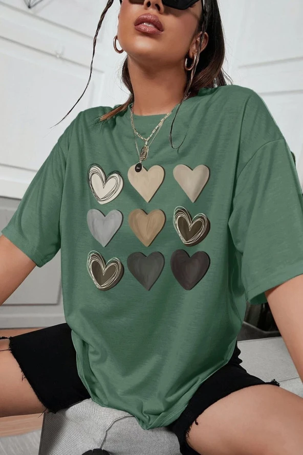 Unisex Kalp Baskılı T-shirt