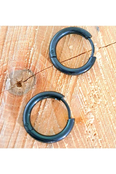 Çelik Siyah Orta Boy Halka Unisex Küpe ürün görseli 1