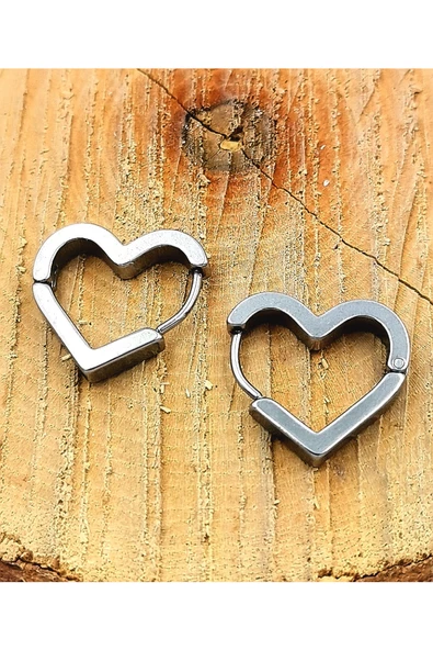 316 L Çelik Gümüş Renk Kalp Figürlü Halka  Küpe ürün görseli 1