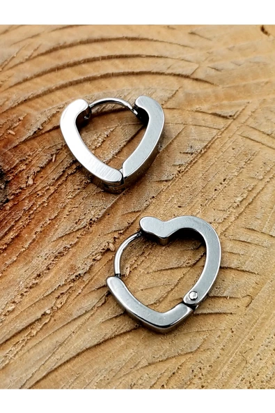 316 L Çelik Gümüş Renk Kalp Figürlü  Küpe Çap 1 cm