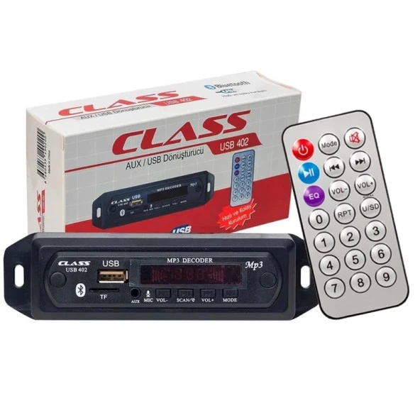 Class Usb-402 Bluetooth/aux Usb/sd/mmc Mıkrofonlu Kumandalı Oto Teyp Çevirici Dijital Player