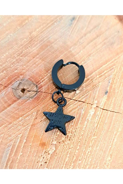 Çelik Kabartma Yıldızlı Siyah Unisex Küpe ürün görseli 1