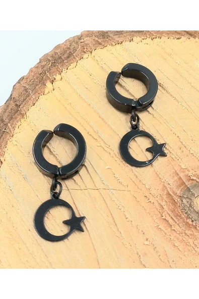 Siyah Renk Kıstırma Çelik Küpe ürün görseli 1