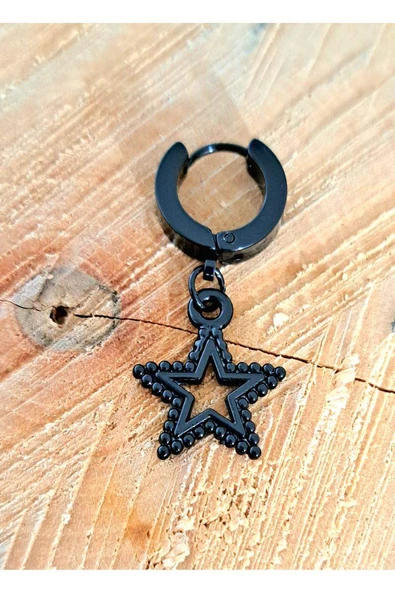 Çelik Kabartma Kıstırma Yıldız Siyah Unisex Küpe