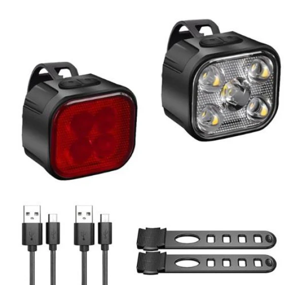Forte Gt 6167 Bisiklet Ön-Arka Far USB Şarjlı Stop Lambası Aydınlatma Işık Seti Ön Arka Far Seti - 9