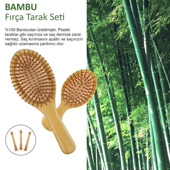 Valkyrie 4 Adet Doğal Bambu Fırça Tarak Seti %100 Bambu Orjinal Set - 3