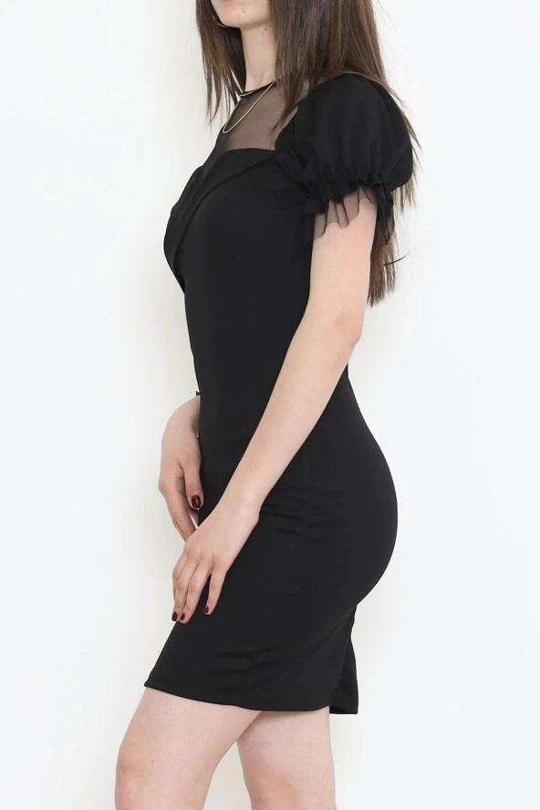 Tül Detaylı Elbise Siyah - 5