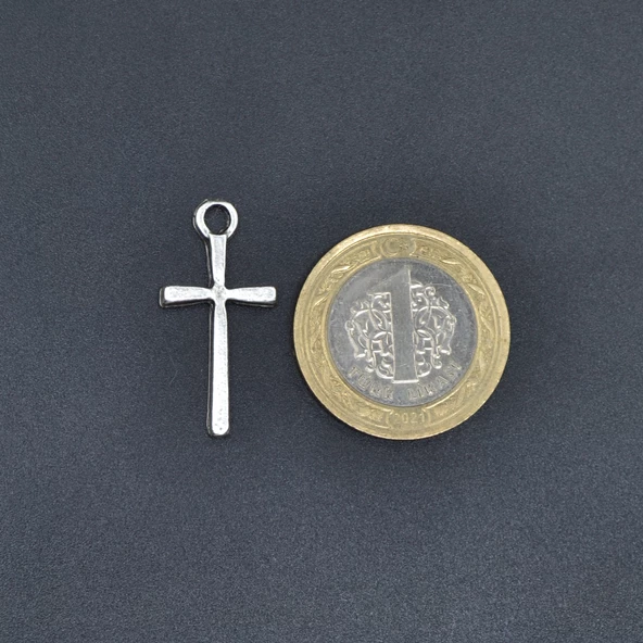 Minimal Haç Kolye Ucu - Antik Gümüş Kaplama - Kod:34 - Resim 4