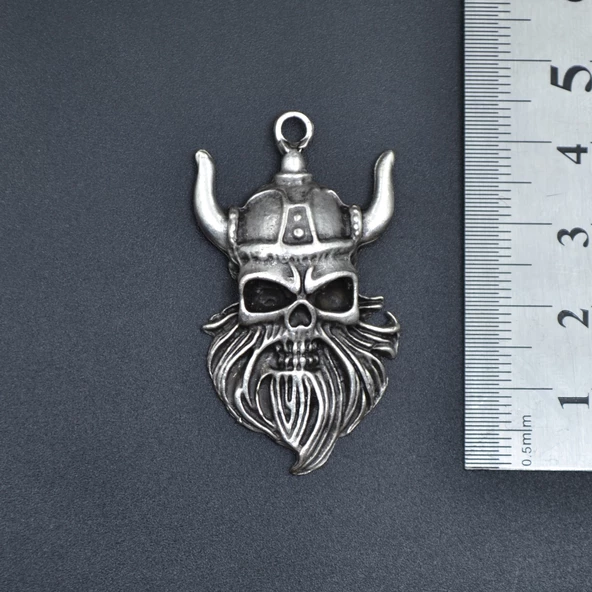 Viking Sakallı Kuru Kafa Kolye Ucu - Antik Gümüş Kaplama - Kod:103 - Resim 3