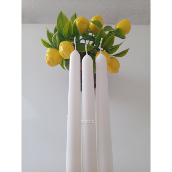 qosrix 3'lü Beyaz Şamdan Mumu 1. Kalite Doğal Kokulu Uzun Çubuk Konik Mum - Resim 2