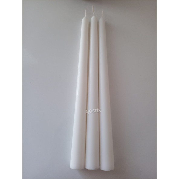 qosrix 3'lü Beyaz Şamdan Mumu 1. Kalite Doğal Kokulu Uzun Çubuk Konik Mum - Resim 3