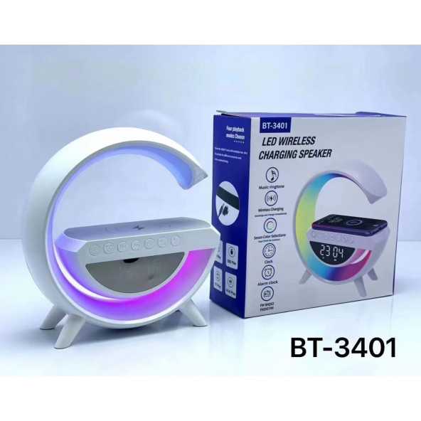 TT BT-3401 G-Tasarımlı RGB Kablosuz Şarj Özellikli Dijital Saatli Bluetooth Hoparlör USB /FM /TF Kart /AUX - 2