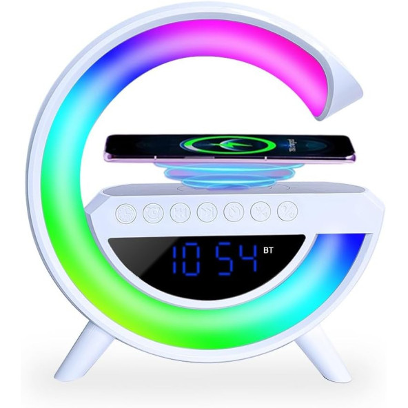 TT BT-3401 G-Tasarımlı RGB Kablosuz Şarj Özellikli Dijital Saatli Bluetooth Hoparlör USB /FM /TF Kart /AUX - 3