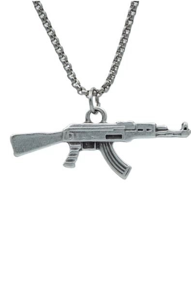 Pubg Keleş Ak-47 Kalaşnikof Örme Zincir Kolye - Gümüş Kaplama - Erkek Kadın Kolye - No:1524