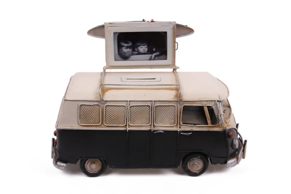 Vintage Tasarım Dekoratif Metal Minibüs Çerçeveli Ve Kumbaralı