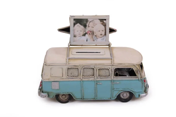 Vintage Tasarım Dekoratif Metal Minibüs Çerçeveli Ve Kumbaralı