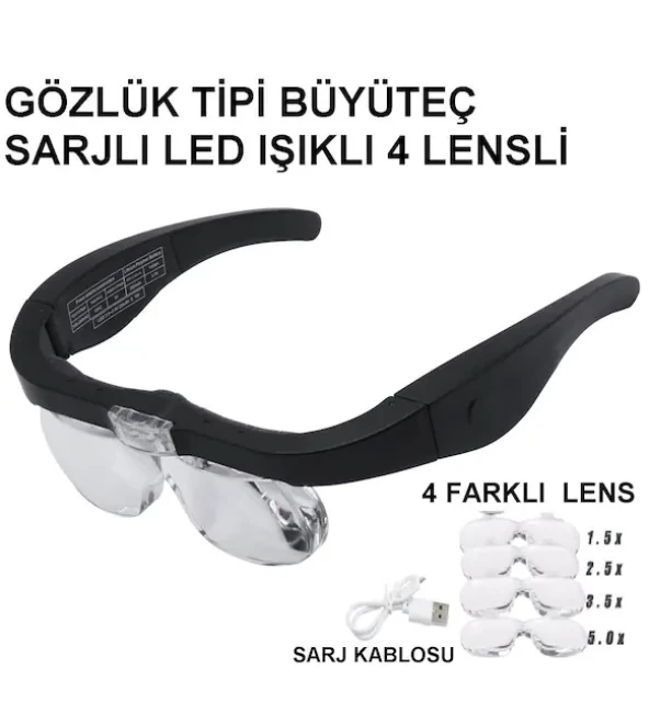 Nikula- Şarjlı Gözlük Büyüteç  4 Farklı Lens -11537dc