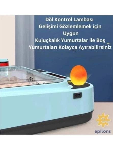 3 Fanlı, Güçlü Hava Dağılımı Eşit Sıcaklık, Tam Otomatik 5 Programlı Kuluçka Makinesi 55- 64 Tavuk Yumurta Kapasiteli