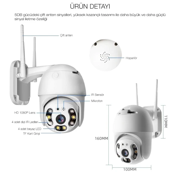 3 Adet Güvenlik Kamera Hd Lens İç Dış Mekan Suya Danıklı Ip Wifi Network - 2