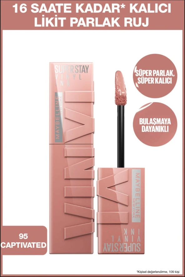 Maybelline New York Super Stay Vinyl Ink Likit Parlak Ruj 95 Captivated