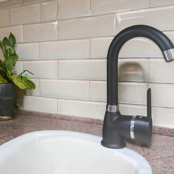 Siyah Ultra Lüx Komple Set Mutfak Evye Lavabo Ve Banyo Bataryası - 3