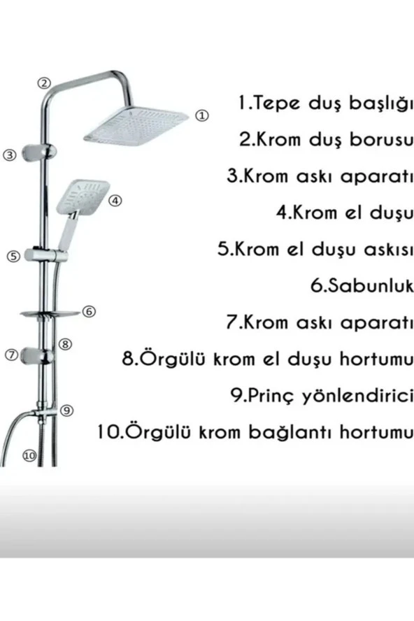 Beyazsu Krom Defne Labirent Desenli Şık Tepe Yağmurlama Duş Seti Robotu Lüx Ikili Duş Banyo Set - 3