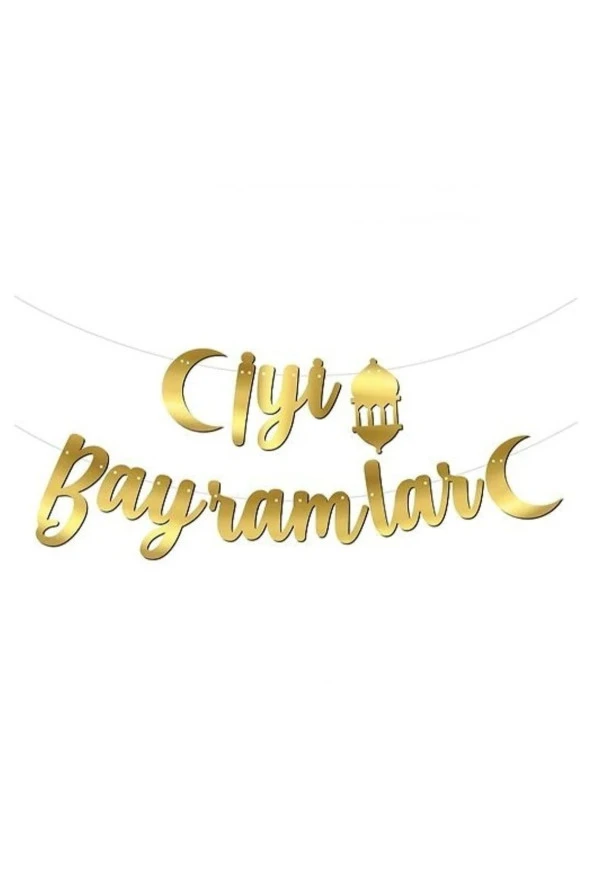 İyi Bayramlar Yazılı Kaligrafi Banner Gold Renkli 20x210cm Ramazan Kurban Bayramı Altın Renginde