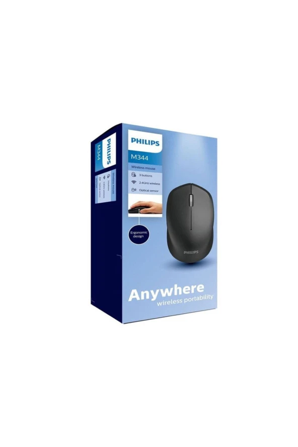 Philips Phılıps Spk7344 M344 2 4 Ghz 3 Tuş Siyah 1600 Dpı Kablosuz Optik Mouse