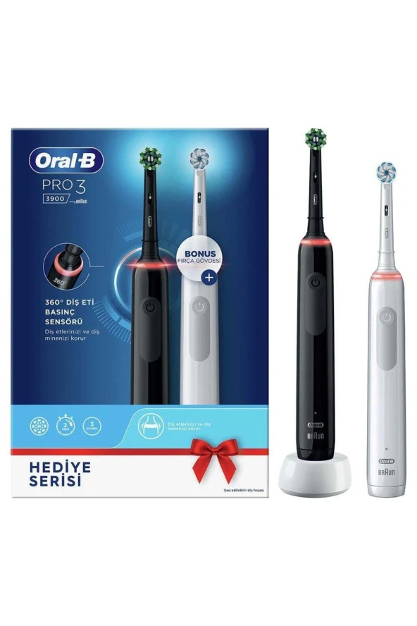 Oral B Pro3 3900 Serisi Şarjlı Diş Fırçası 2'li Avantaj Paketi Siyah Beyaz