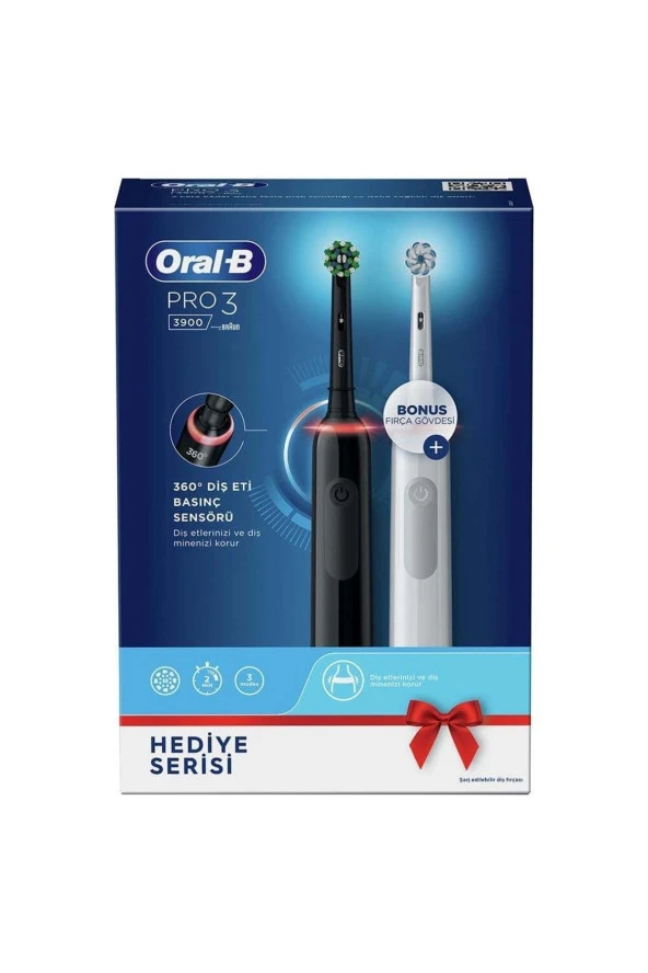 Oral-B Oral B Pro3 3900 Serisi Şarjlı Diş Fırçası 2'li Avantaj Paketi Siyah Beyaz - 4
