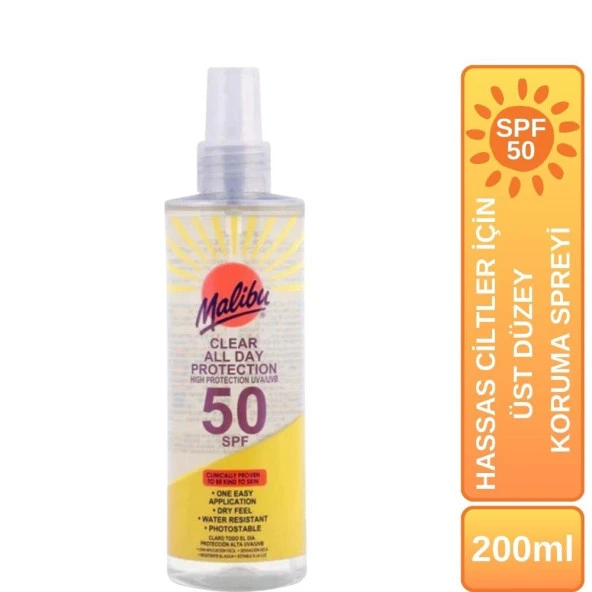 Malibu Güneş Koruyucu Gün Boyu Koruma Spreyi SPF50 250ml