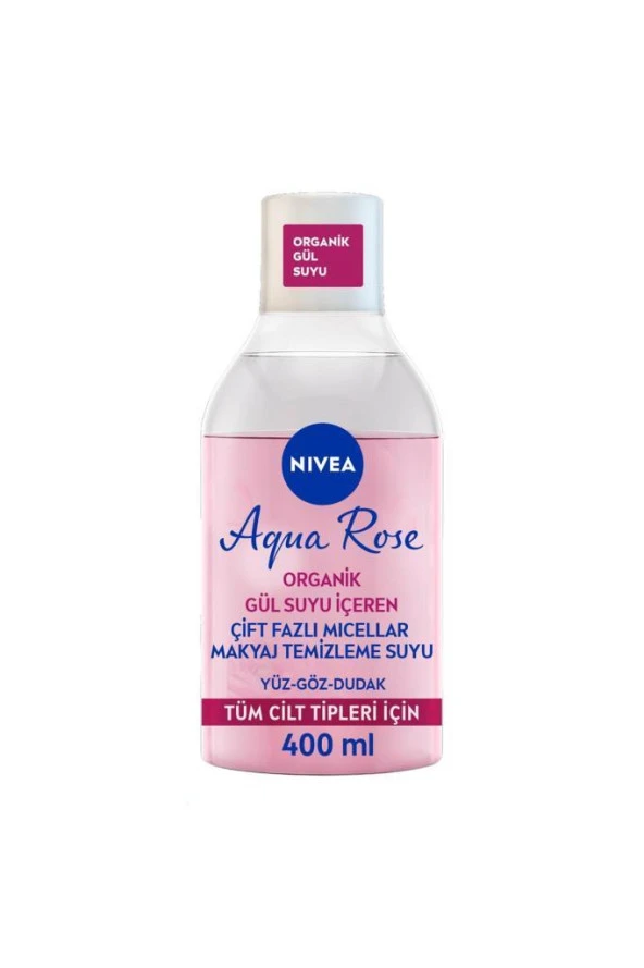 Nivea Aqua Rose Micellar Gül Suyu İçeren Çift Fazlı Makyaj Temizleme Suyu,400ml, Tüm Ciltler için