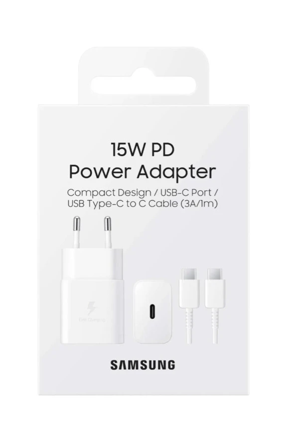 Samsung 3A 15W Hızlı Şarj Adaptörü Type-C Çıkışlı 1m Kablolu Beyaz (Samsung Türkiye Garantili)