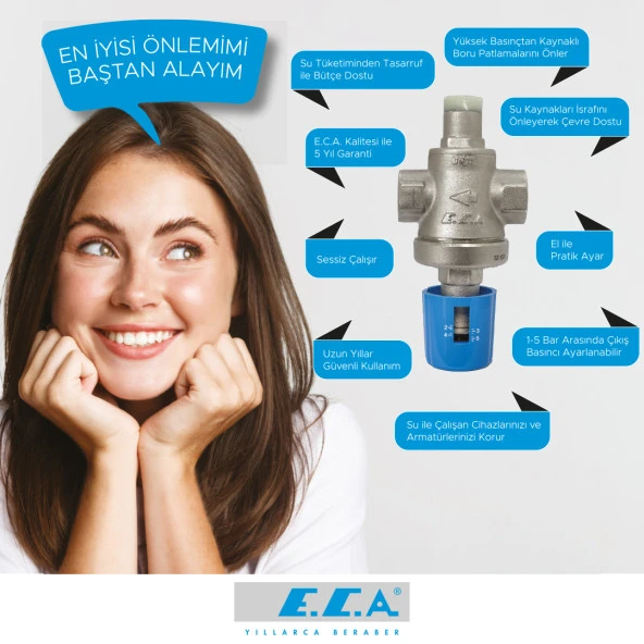 Eca 3/4 Su Basınç Düşürücü Pistonlu İç Vida X İç Vida Rakorsuz 602111009 - 3