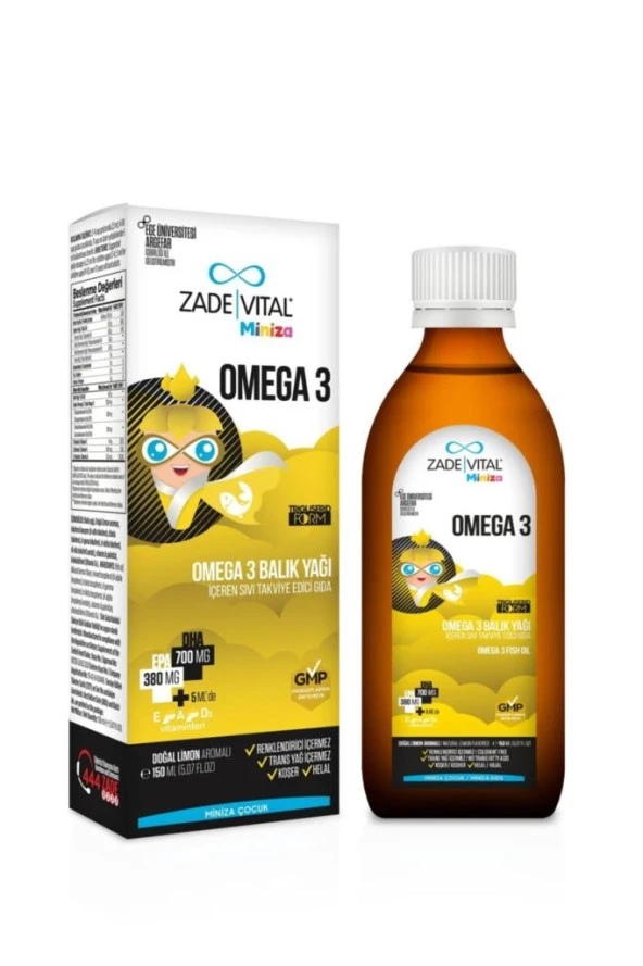 Zade Vital Miniza Omega 3 - Balık Yağı İçeren Sıvı Takviye Edici Gıda 150 ml
