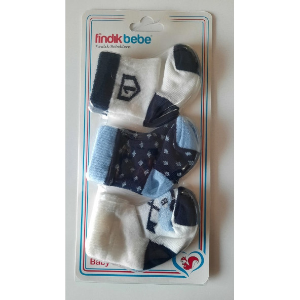 fındık bebe erkek bebek 3'lü çorap seti - 3