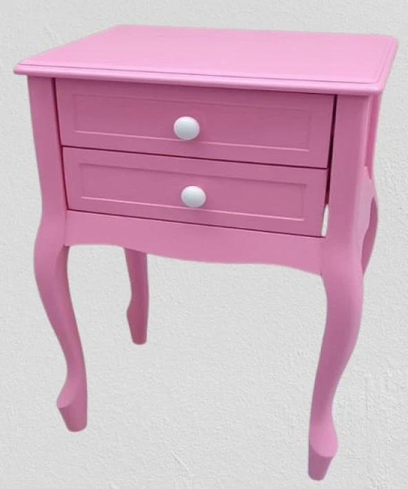Komodin 90359Model Klasik Kayın Aslan Ayak Parlak Pembe Lake Çift Çekmece El Yapım - 2