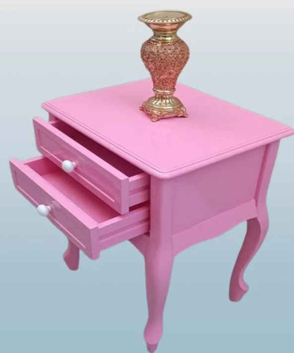 Komodin 90359Model Klasik Kayın Aslan Ayak Parlak Pembe Lake Çift Çekmece El Yapım - 4