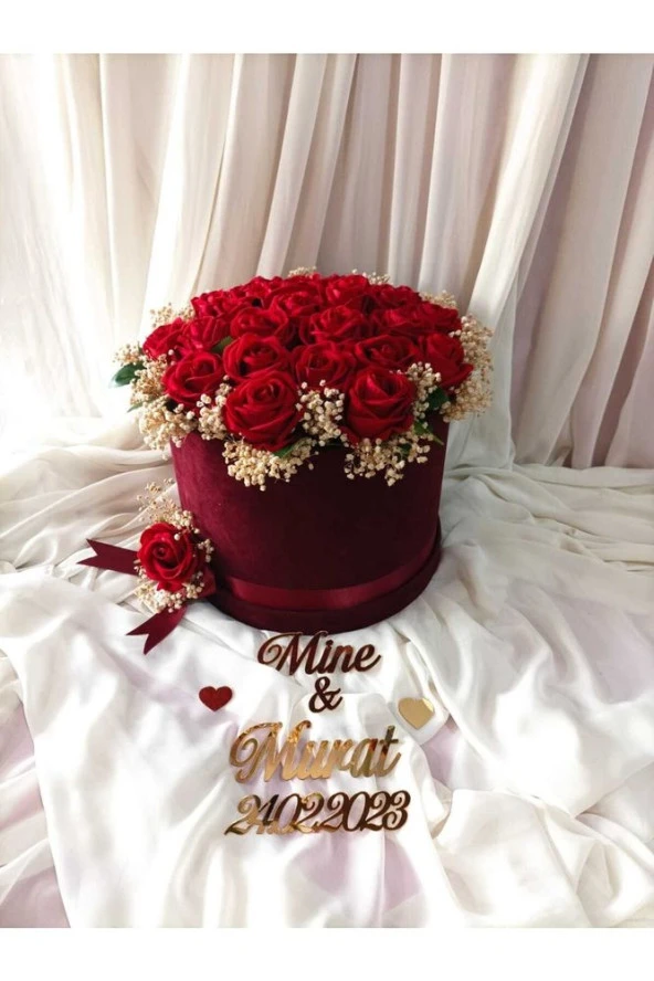 Battal Boy Bordo Kutuda Kız Isteme Çiçeği/kırmızı Gül Yapay Söz Çiçeği
