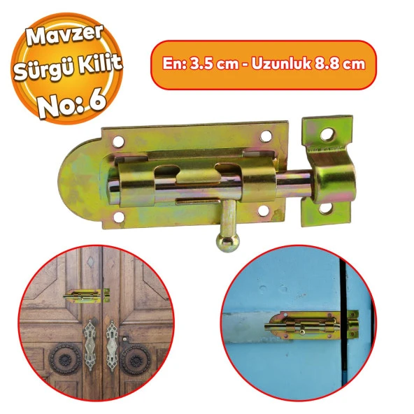 Mavzer Sürgü No:6 Kilit Kadmiyum 35x88 mm Kapı Pencere Emniyet Mandalı Kilidi