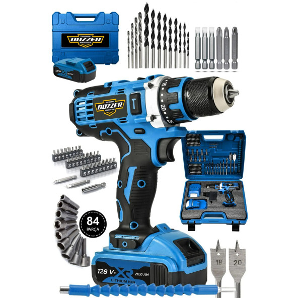 DOZZER Berlin 14.4V 3.0 Ah Compact Darbe Çelik Mandren Bakır Sargılı 84 Pcs Setli 2 Akülü Vidalama Matkap