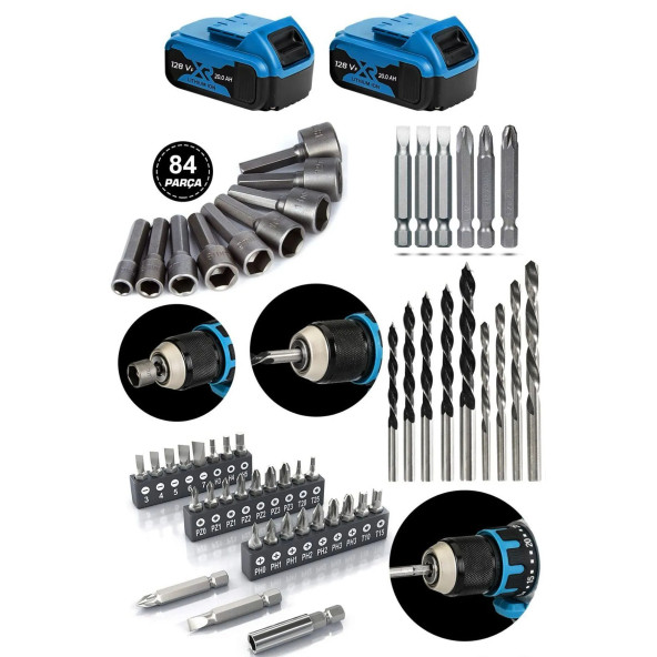 DOZZER Berlin 14.4V 3.0 Ah Compact Darbe Çelik Mandren Bakır Sargılı 84 Pcs Setli 2 Akülü Vidalama Matkap - 2