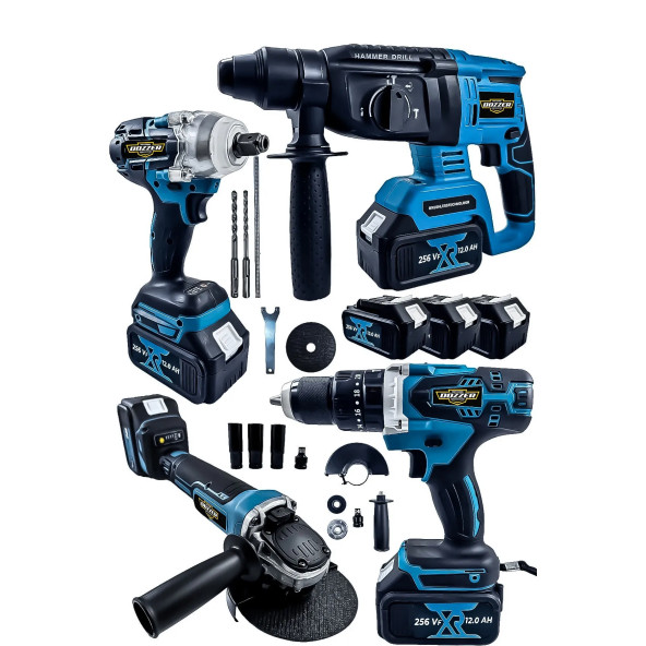 DOZZER Kömürsüz 4 Lü Set 21V 3 Ah Darbeli Matkap+Bijon Somun Sıkma Sökme+Taşlama Spiral+Kırıcı Delici