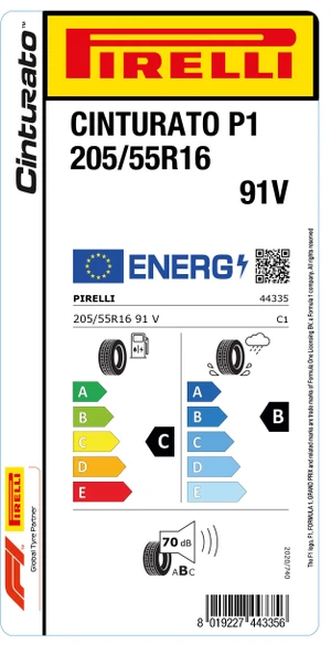 Pirelli 205/55R16 91V Cınturato P1 C-B-70 Yaz Oto Lastiği (Üretim Yılı: 2024)