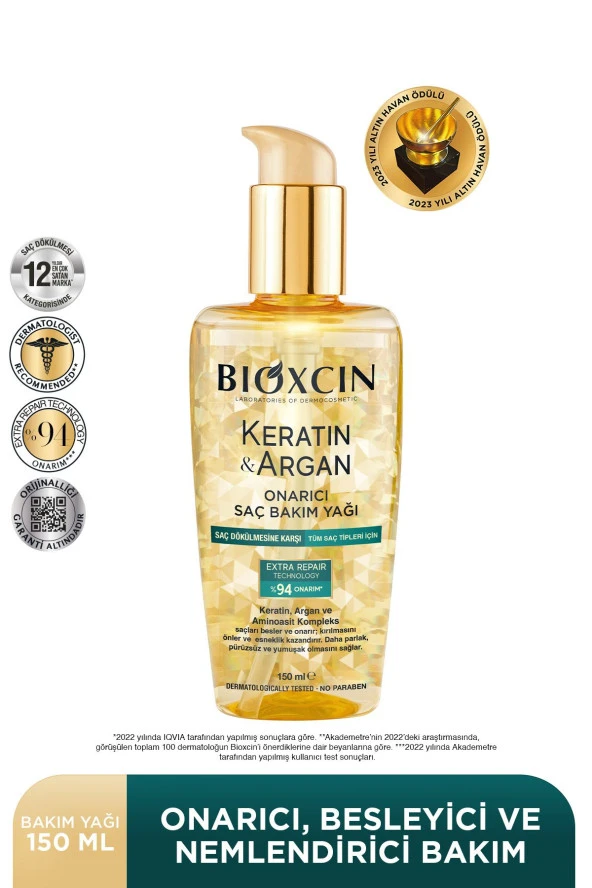 Keratin & Argan Onarıcı Saç Bakım Yağı 150 ml