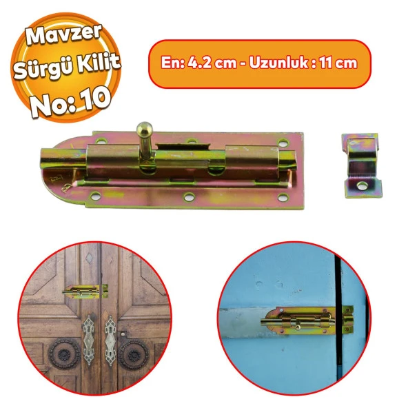 Mavzer Sürgü No:10 Kilit Kadmiyum 42x110 mm Kapı Pencere Emniyet Mandalı Kilidi