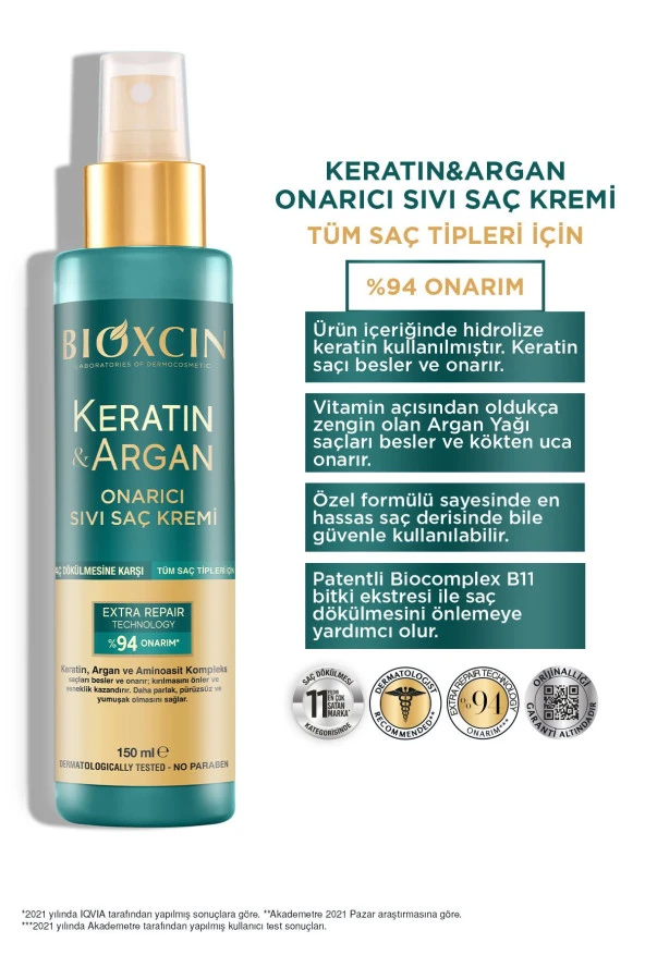 Keratin & Argan Onarıcı Sıvı Saç Kremi 150 ml
