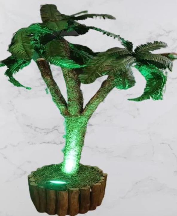 Lambader 90360 Model Işıklı Abajur Kasalı Doğal Malzeme El Yapım - 4